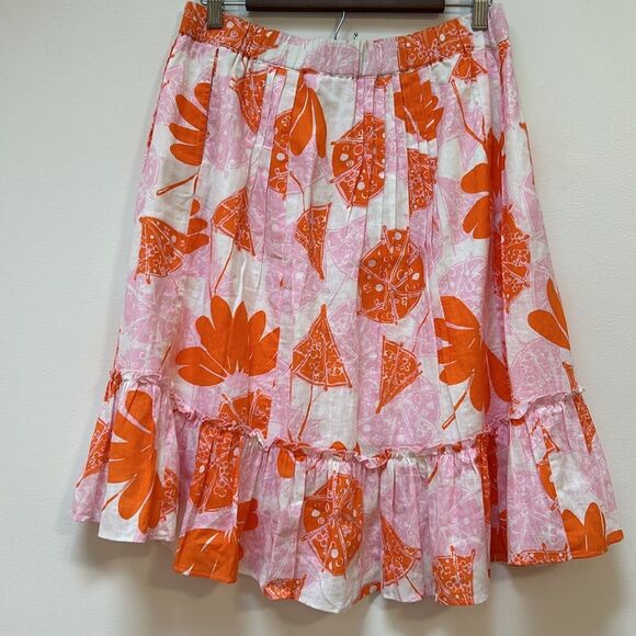 Lilly Pulitzer Seeing Double Pink Orange Linen Tiered Ruffle Skirt Size Medium - Picture 5 of 6